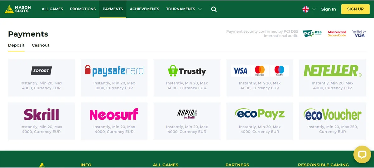 Mason Slots Casino Payments