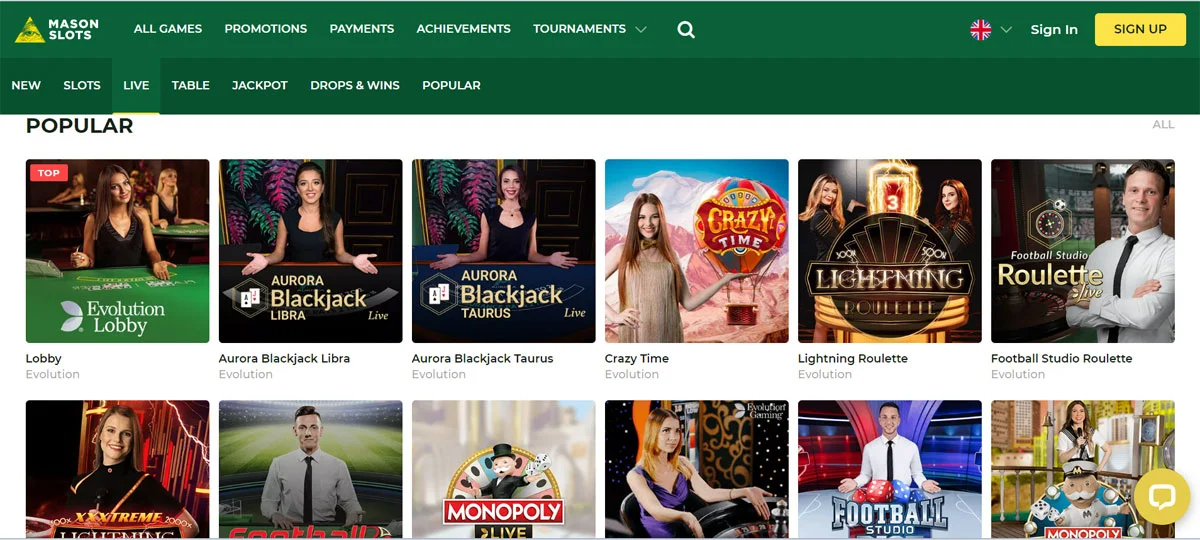Mason Slots Casino Live Casino