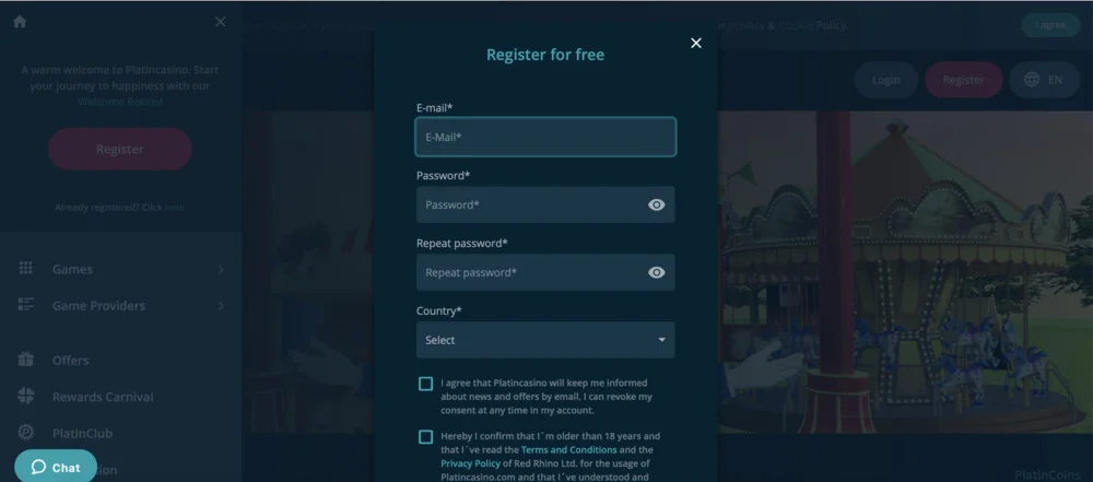PlatinCasino Registration