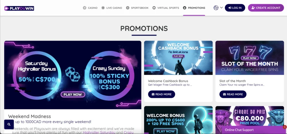 PlaYouWin Casino Bonuses