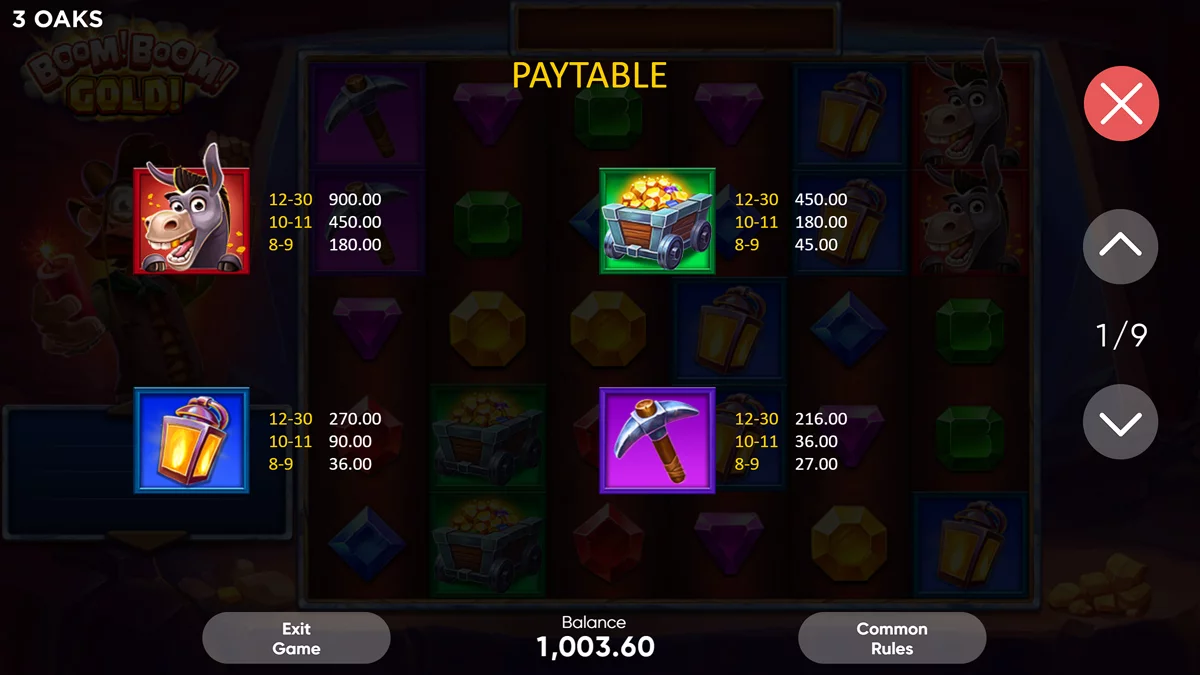 Boom! Boom! Gold! paytable