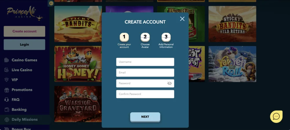 PrinceAli Casino Signup