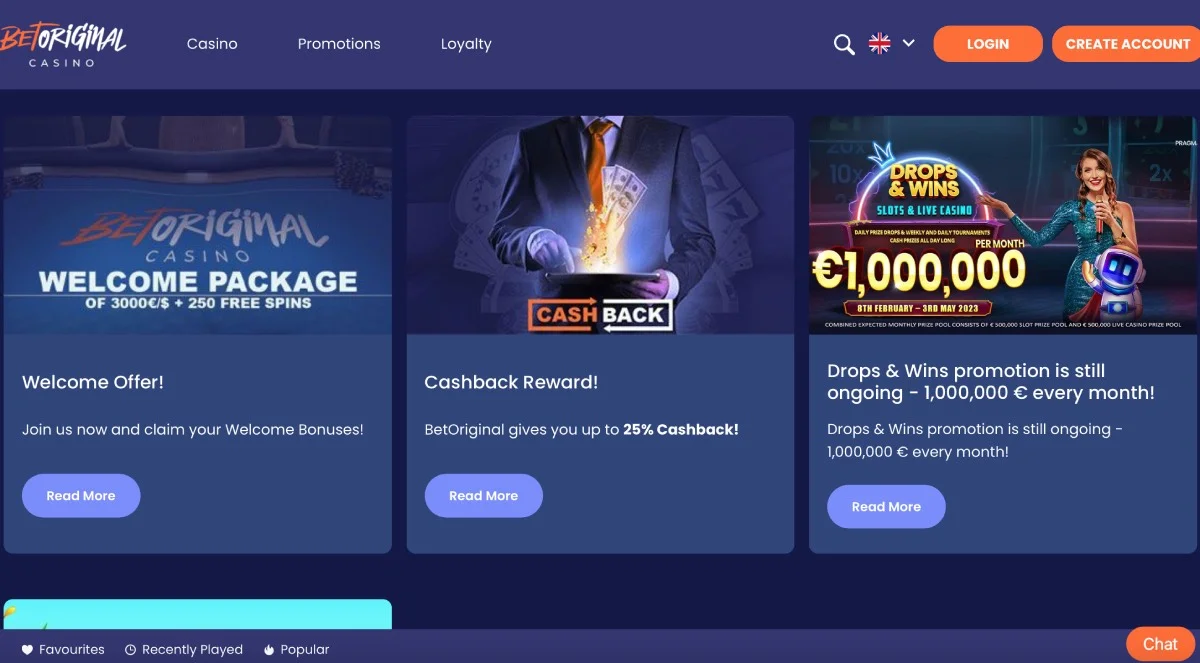 BetOriginal Casino Bonuses