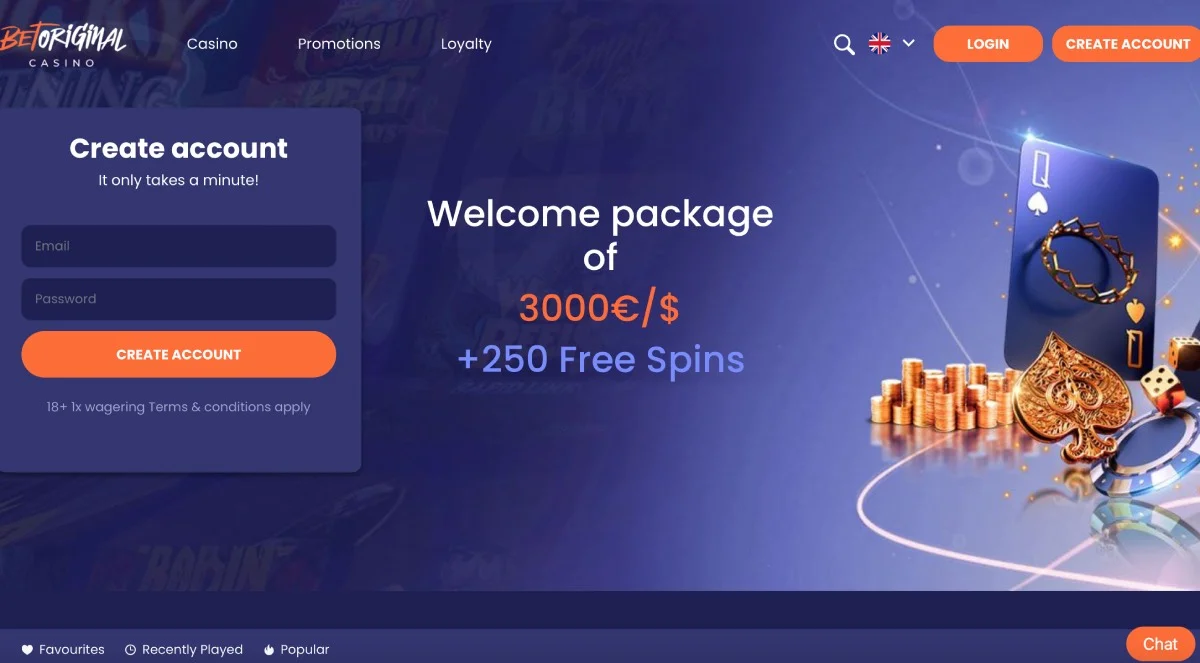 BetOriginal Casino Homepage