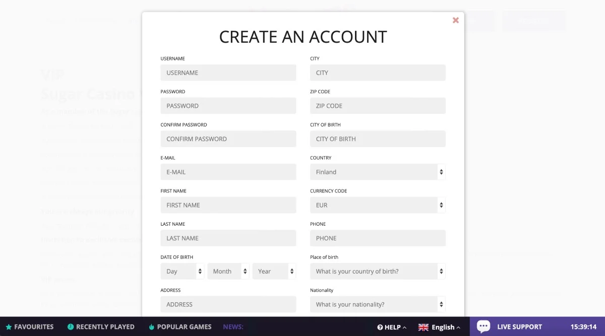Sugar Casino Registration
