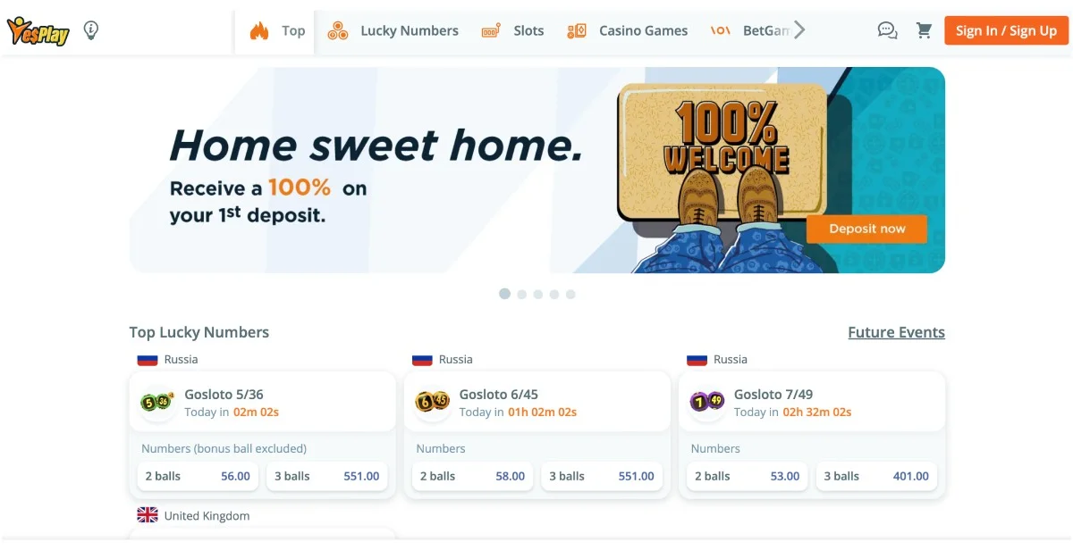 YesPlay Casino Homepage