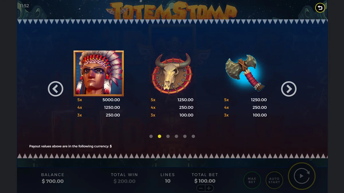 Totem Stomp Paytable