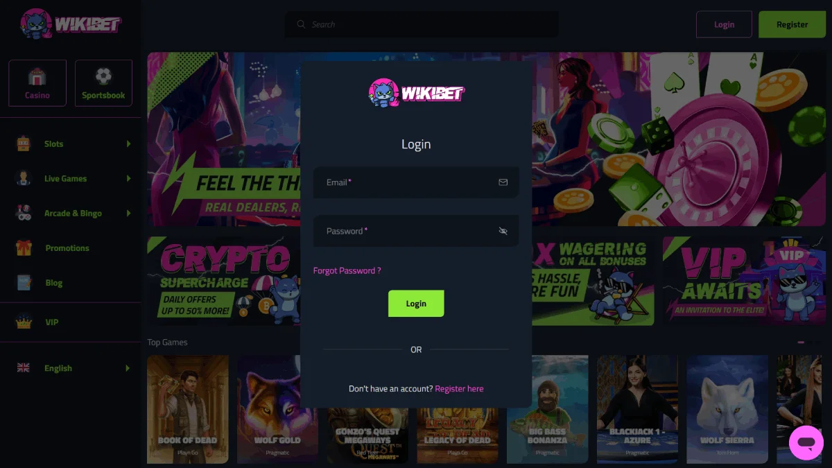 Wikibet Login Page