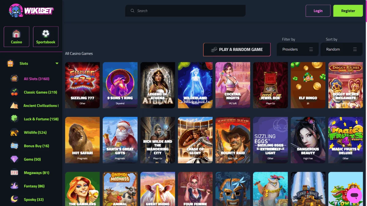 Wikibet Slots Page