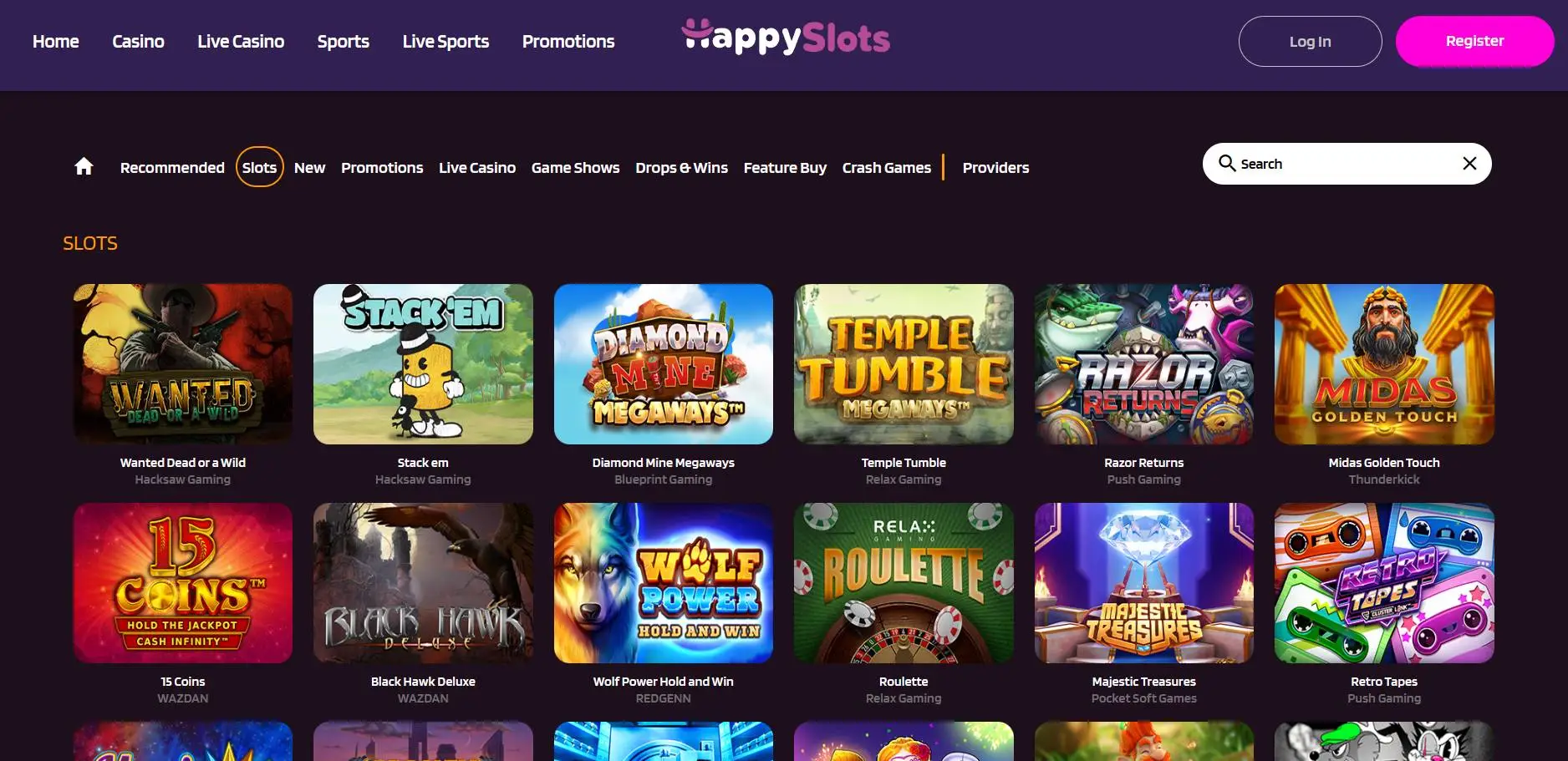 HappySlots Casino Slots Section