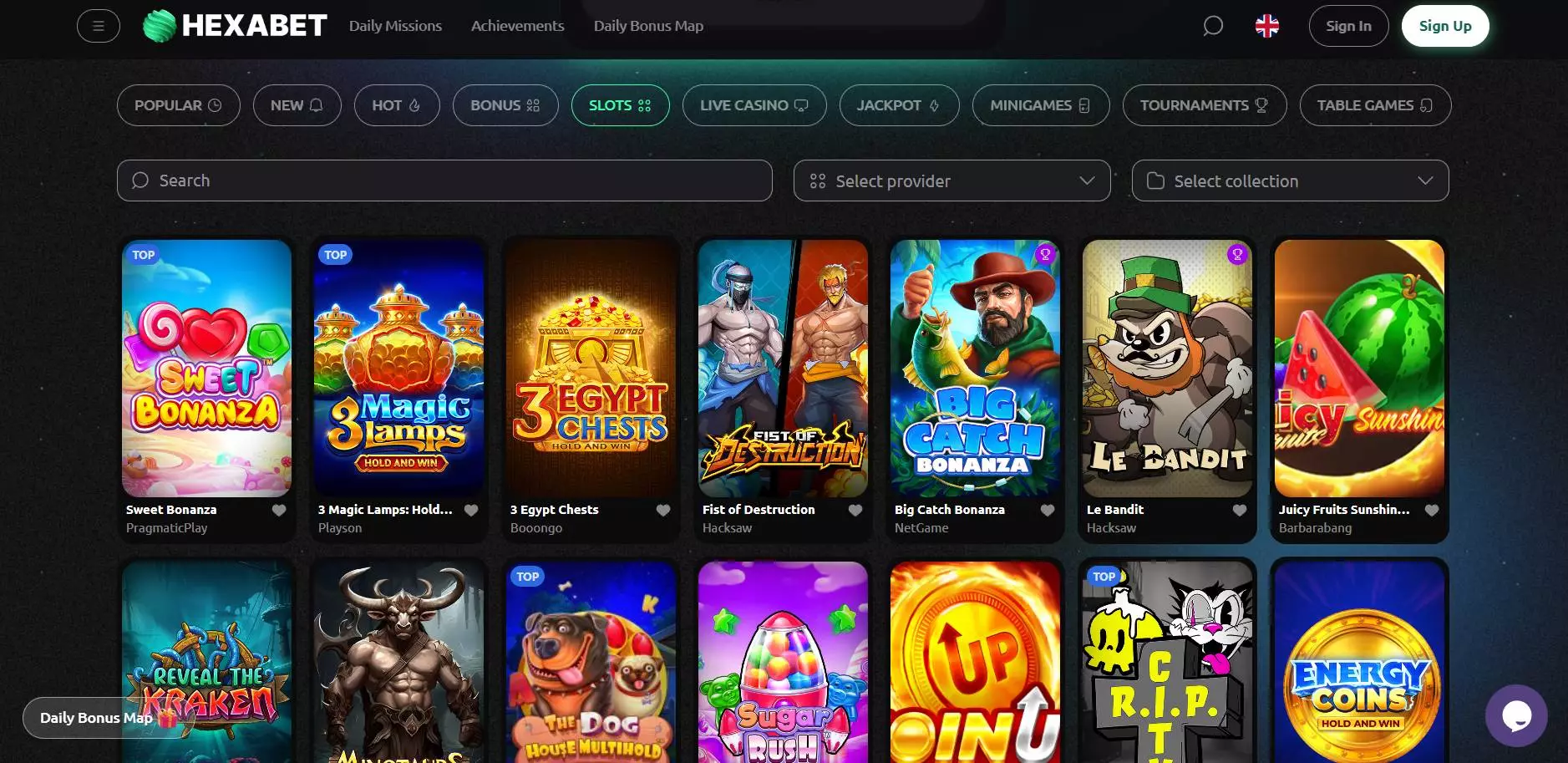 Hexabet Casino Slots Section