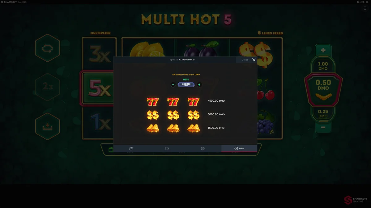 Multi Hot 5 Slot Paytable