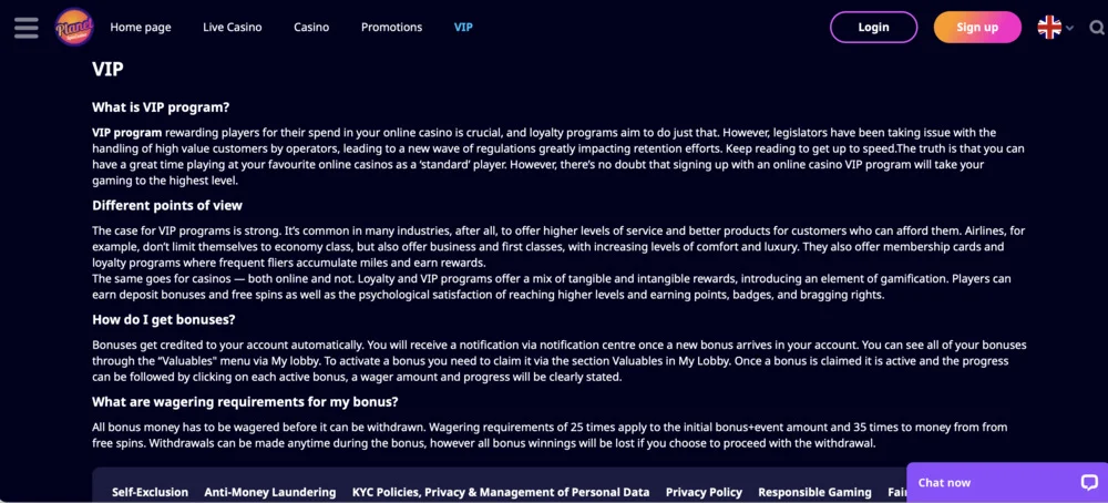 PlanetSpin Casino VIP