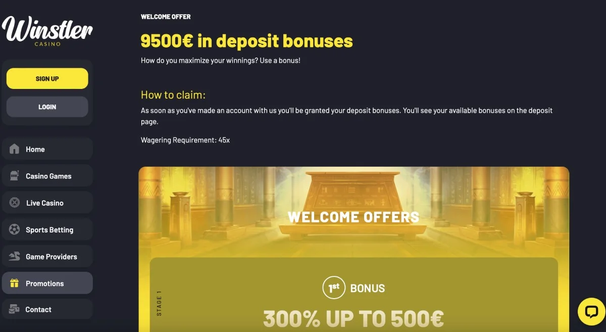 Winstler Casino Bonuses