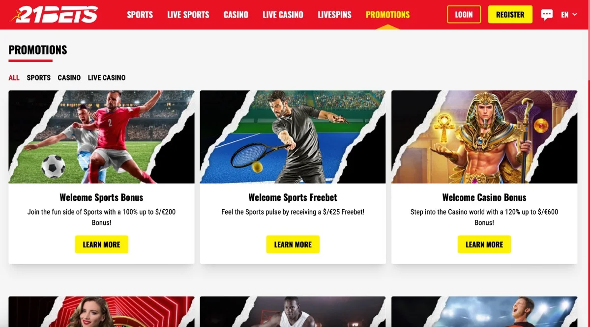 21Bets Casino Bonuses