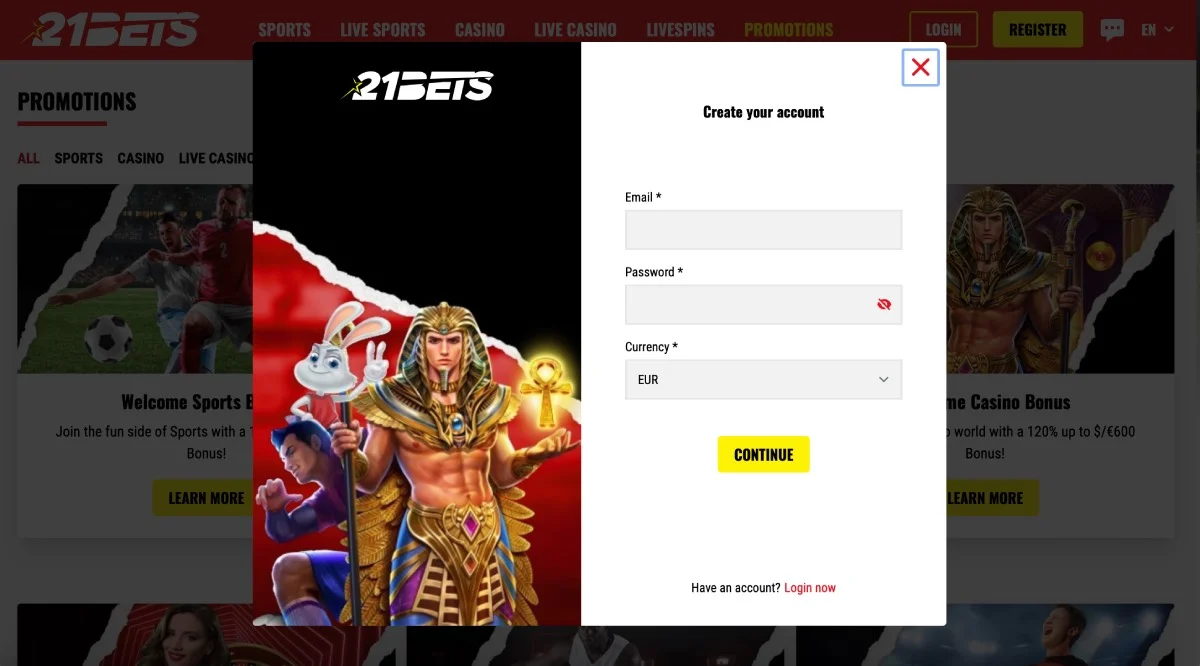 21Bets Casino Registration