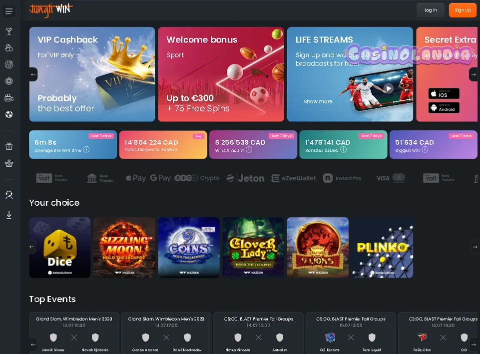 Tablet View JungliWin casino