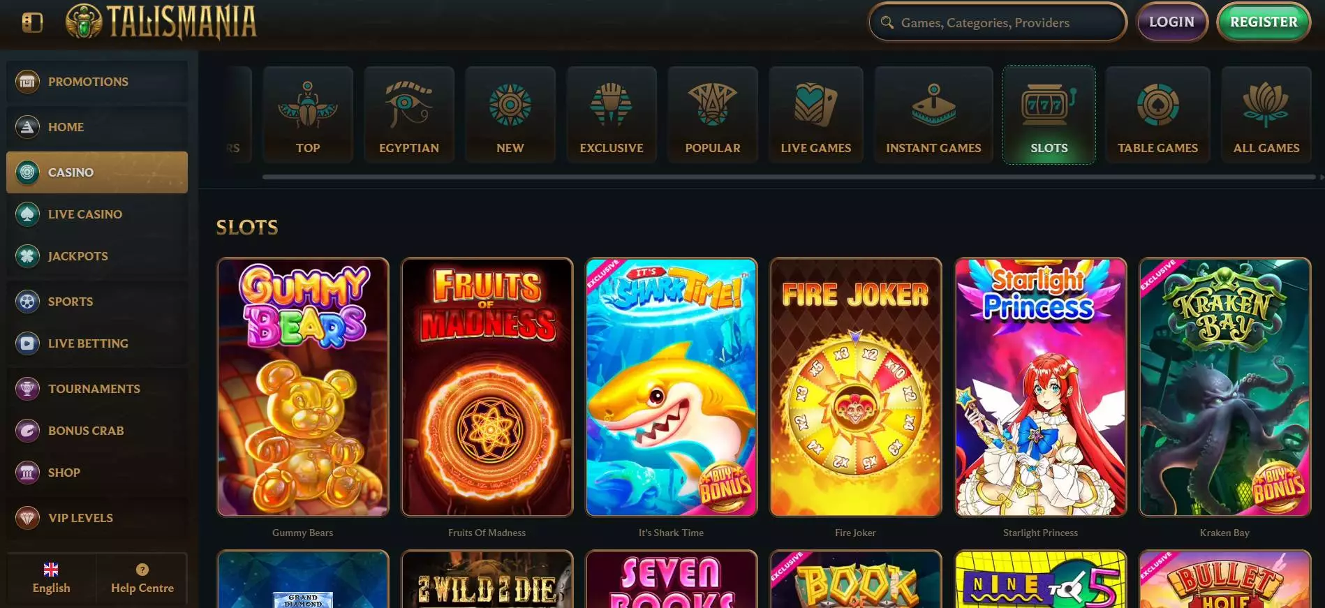Talismania Casino Slots Section