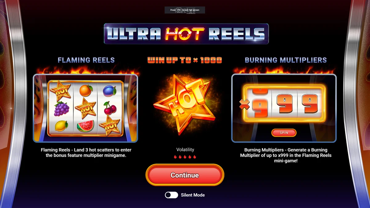 Ultra Hot Reels Homescreen