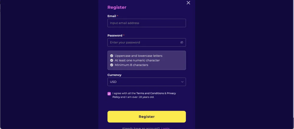 Crashino Casino Signup