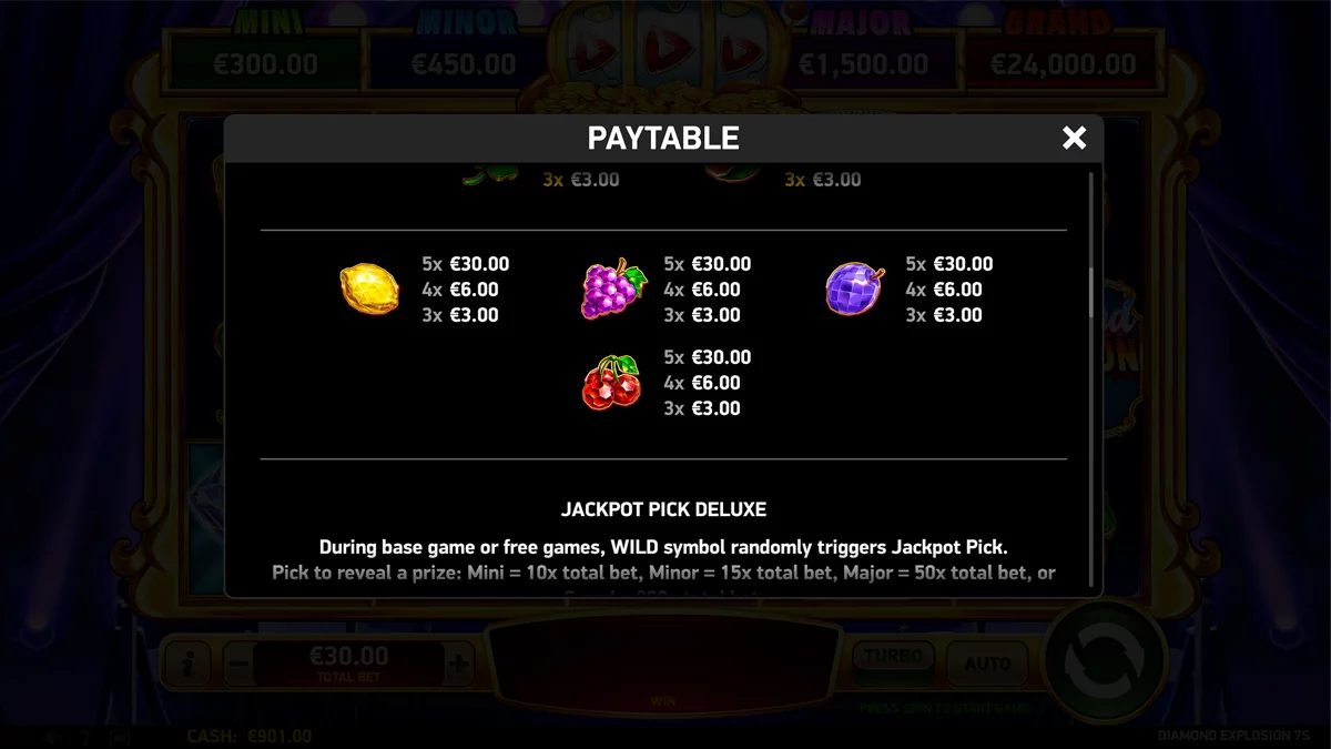 Diamond Explosion 7s Paytable 2