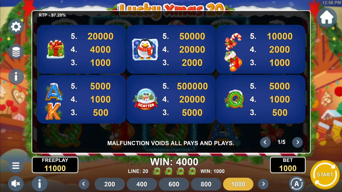 Lucky Xmas 20 Payrtable