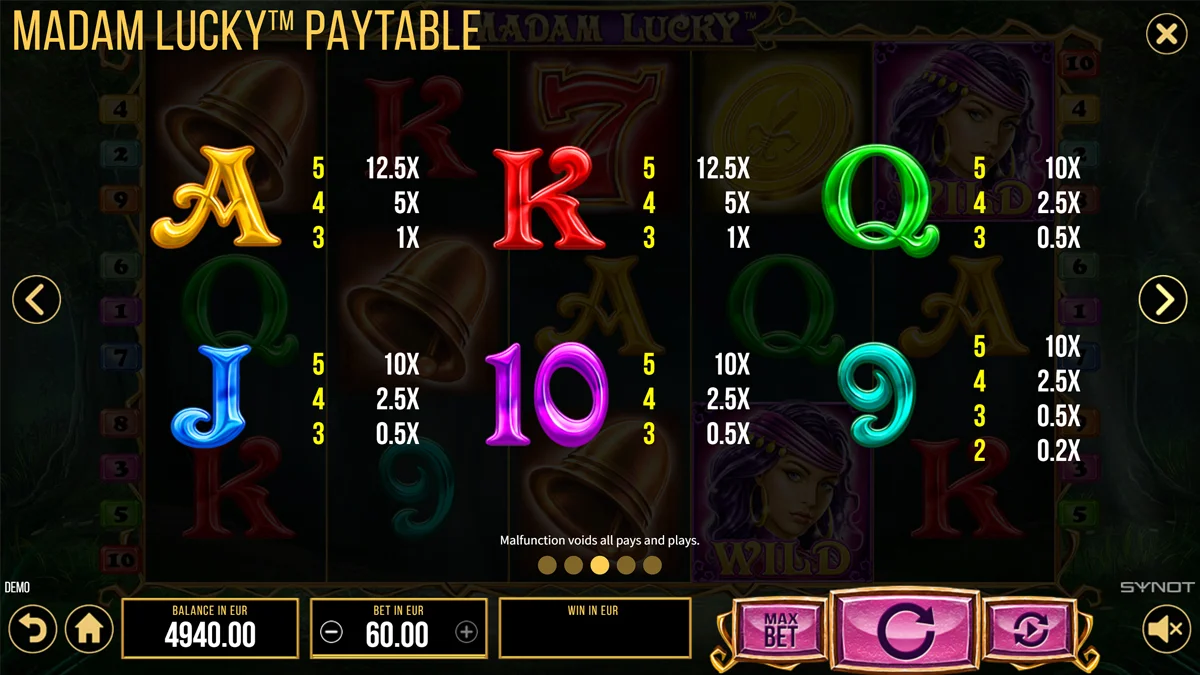 Madam Lucky Paytable 1