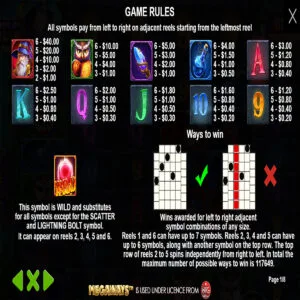 Merlin-Paytable