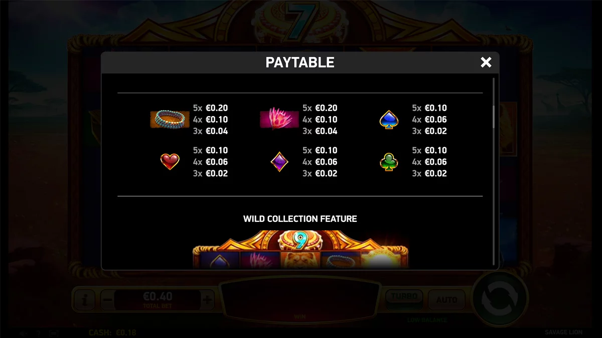 Savage Lion Paytable 2
