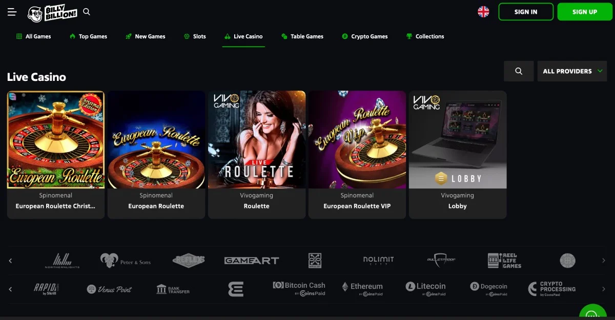 Billy Billion Casino Live Casino