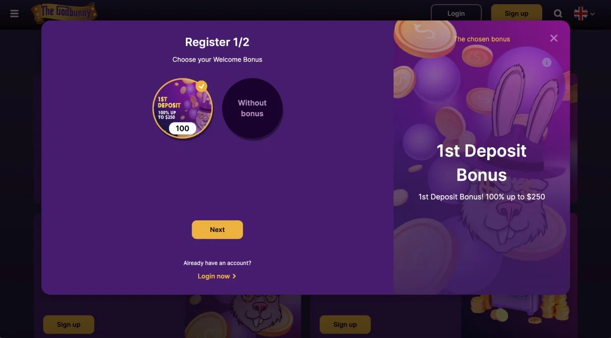 GodBunny Casino Registration