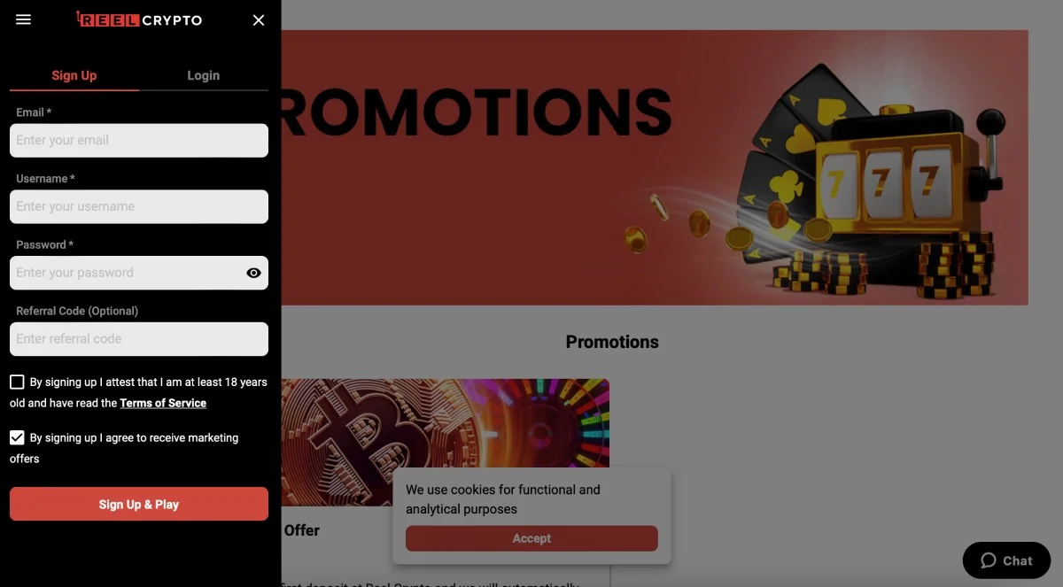 ReelCrypto Casino Registration