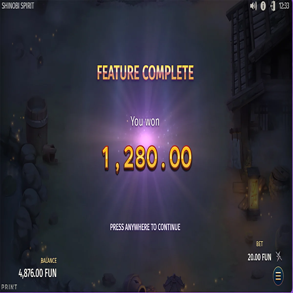 Shinobi Spirit Bonus Game Win