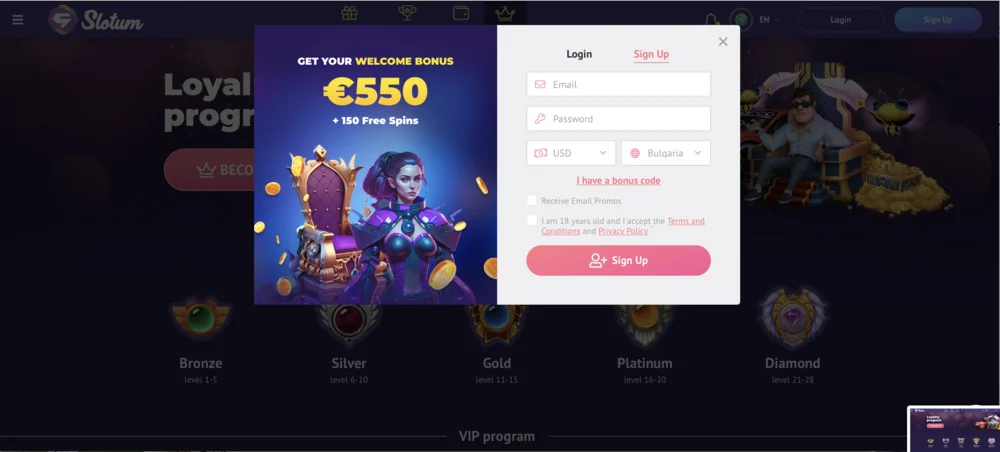 Slotum Casino Signup