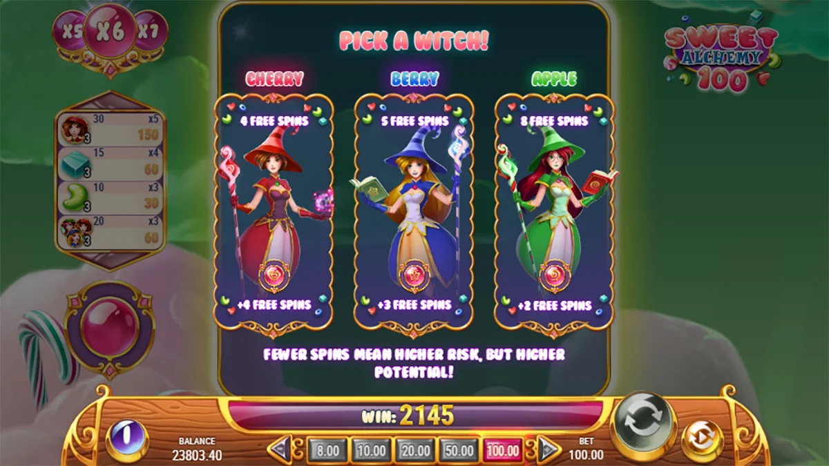 Sweet Alchemy 100 Pick a Witch Win