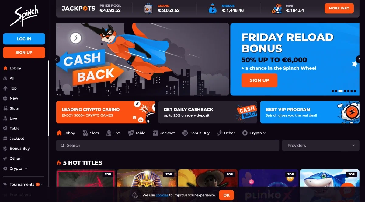 Spinch Casino Homepage