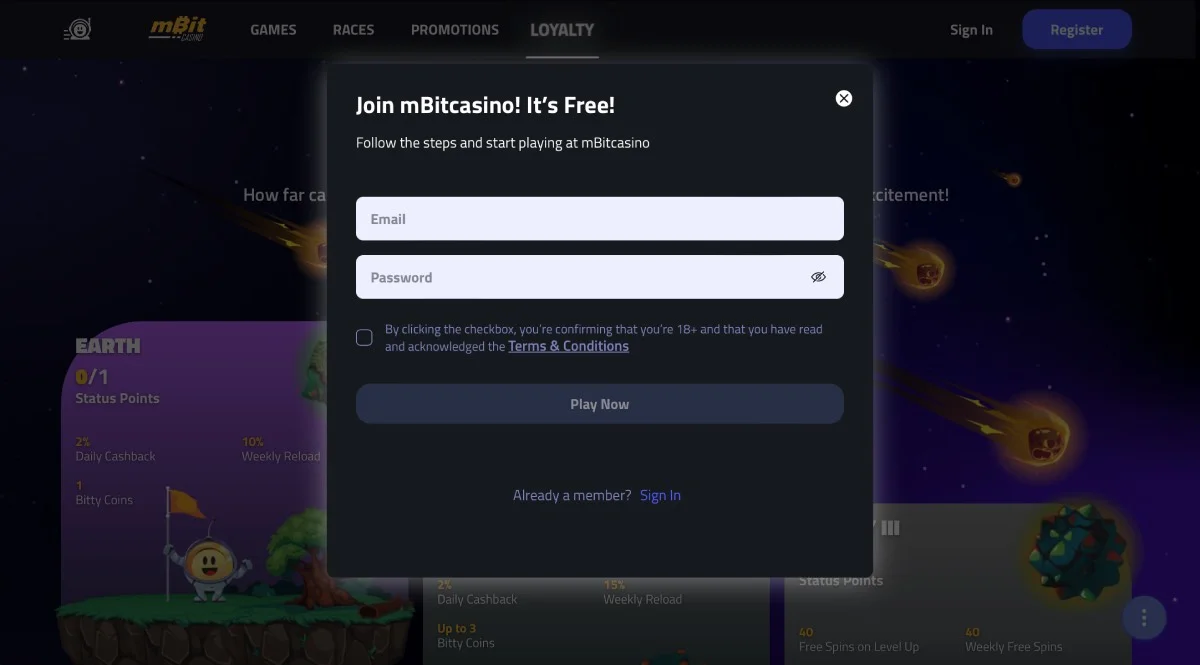 mBit Casino Registration