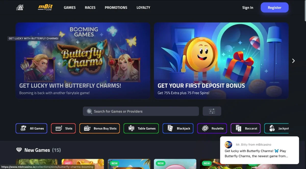 mBit Casino Homepage