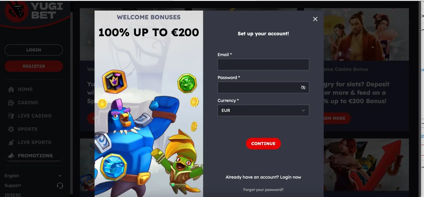 YugiBet Casino Register