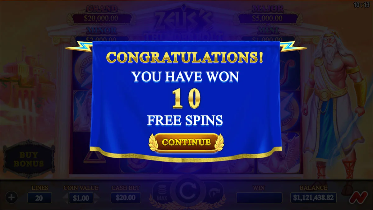 Zeuss Thunderbolt Free Spins