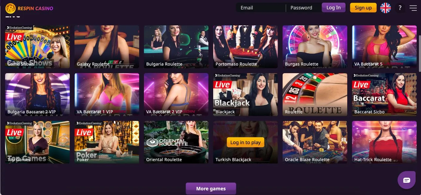 Respin Casino Live Games