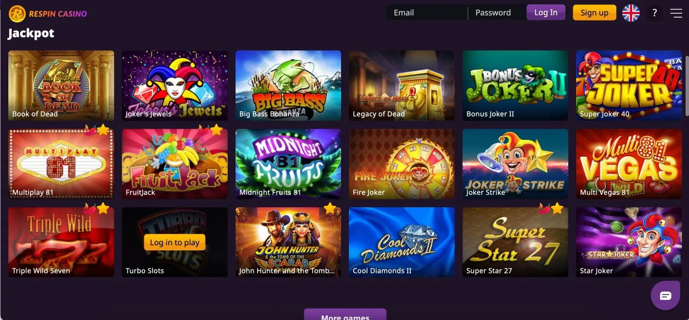 Respin Casino Jackpot Games