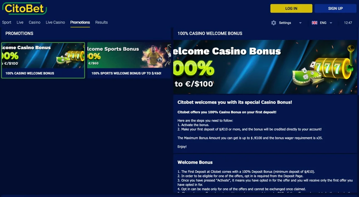 Citobet Casino Bonus Program