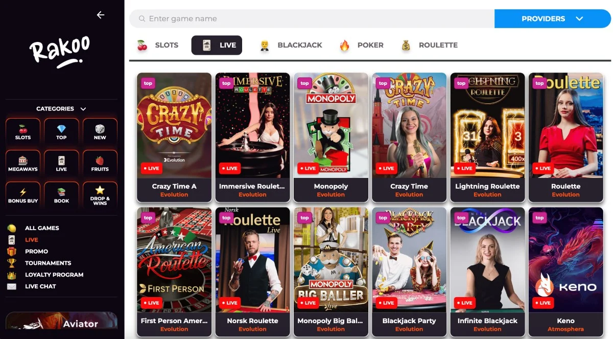 Rakoo Casino Live Casino