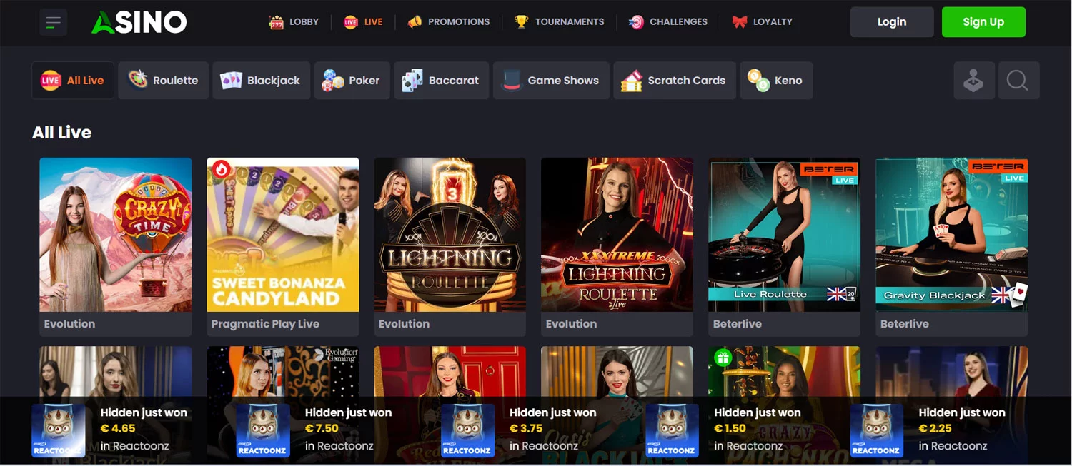 Asino Casino Loyalty Live Casino Games
