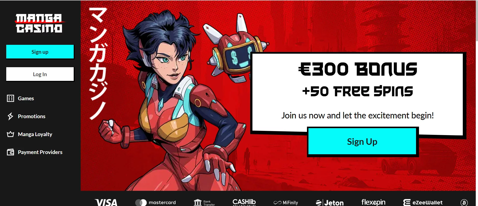 Manga Casino Home Screen