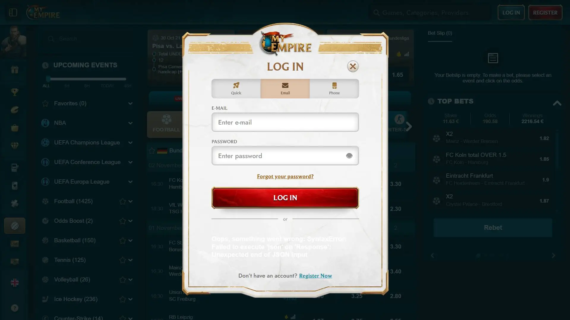 MyEmpire Casino New Login