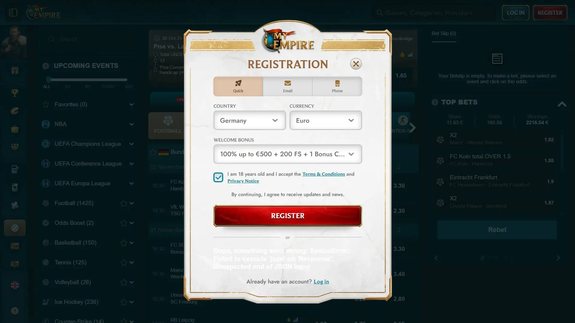 MyEmpire Casino New Registration