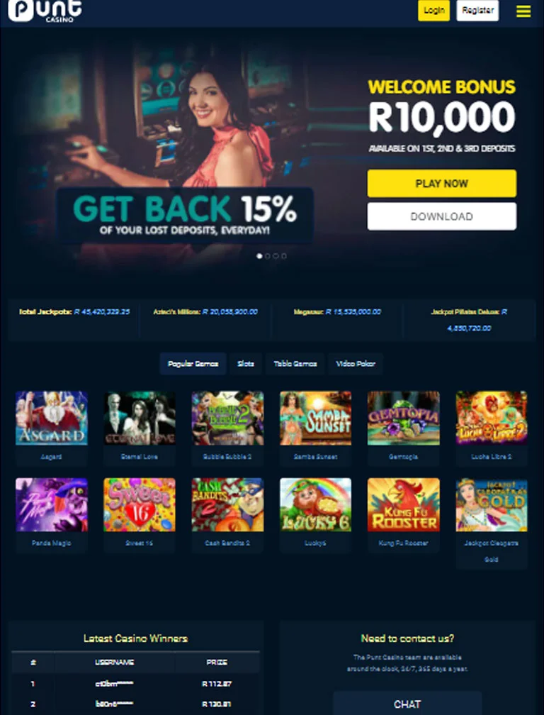 Punt Casino Tablet Vertical View