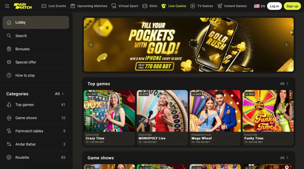 Parimatch Casino Live Casino